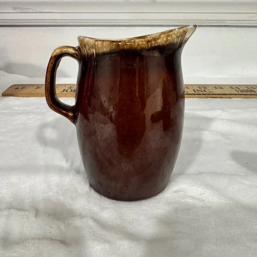 Hull Pottery Mirror Brown Drip Glaze Pitcher Creamer USA Oven‎ Proof Vintage